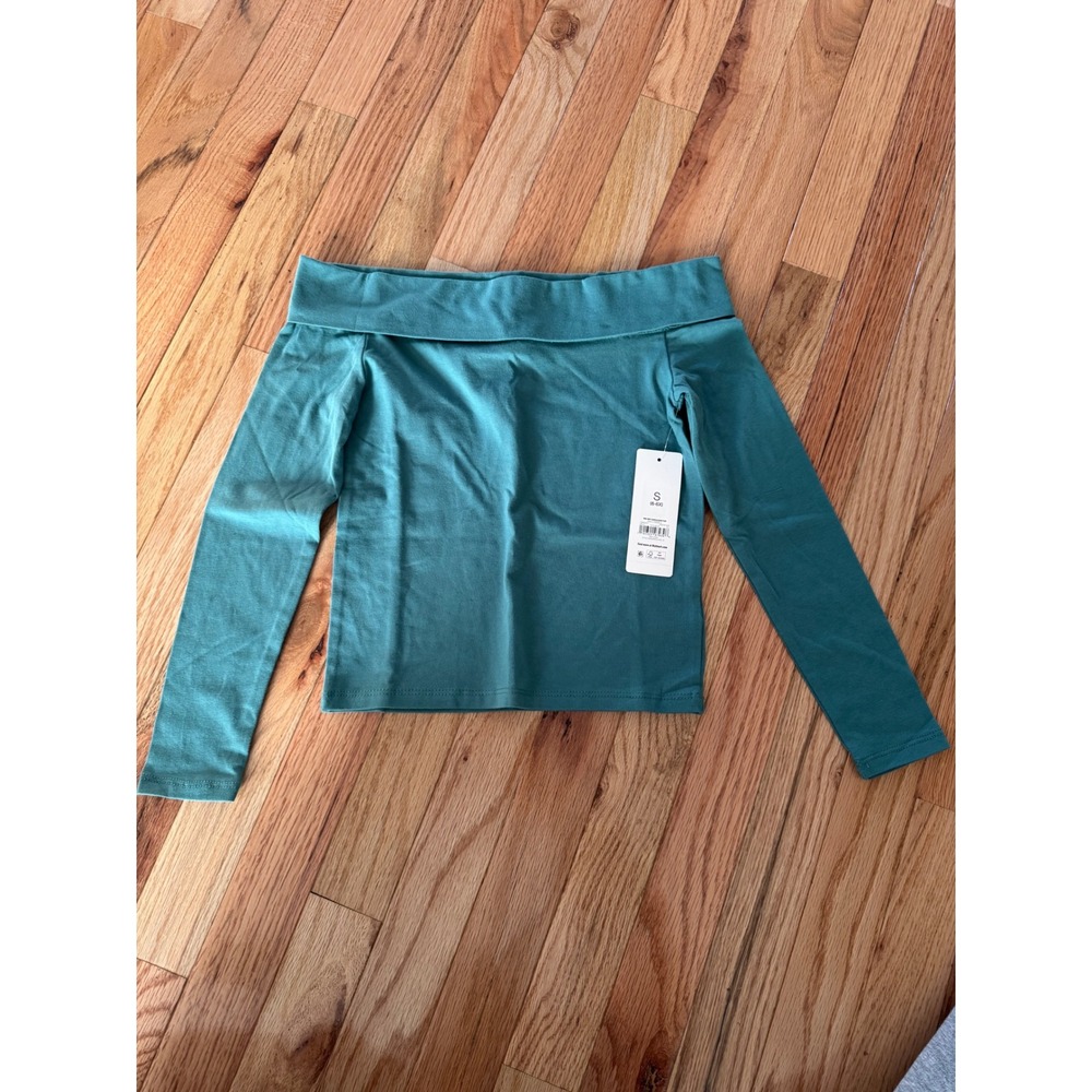 Weekend Academy Girls Off Shoulder Top Green Emerald Long Sleeve S 6-6X NEW